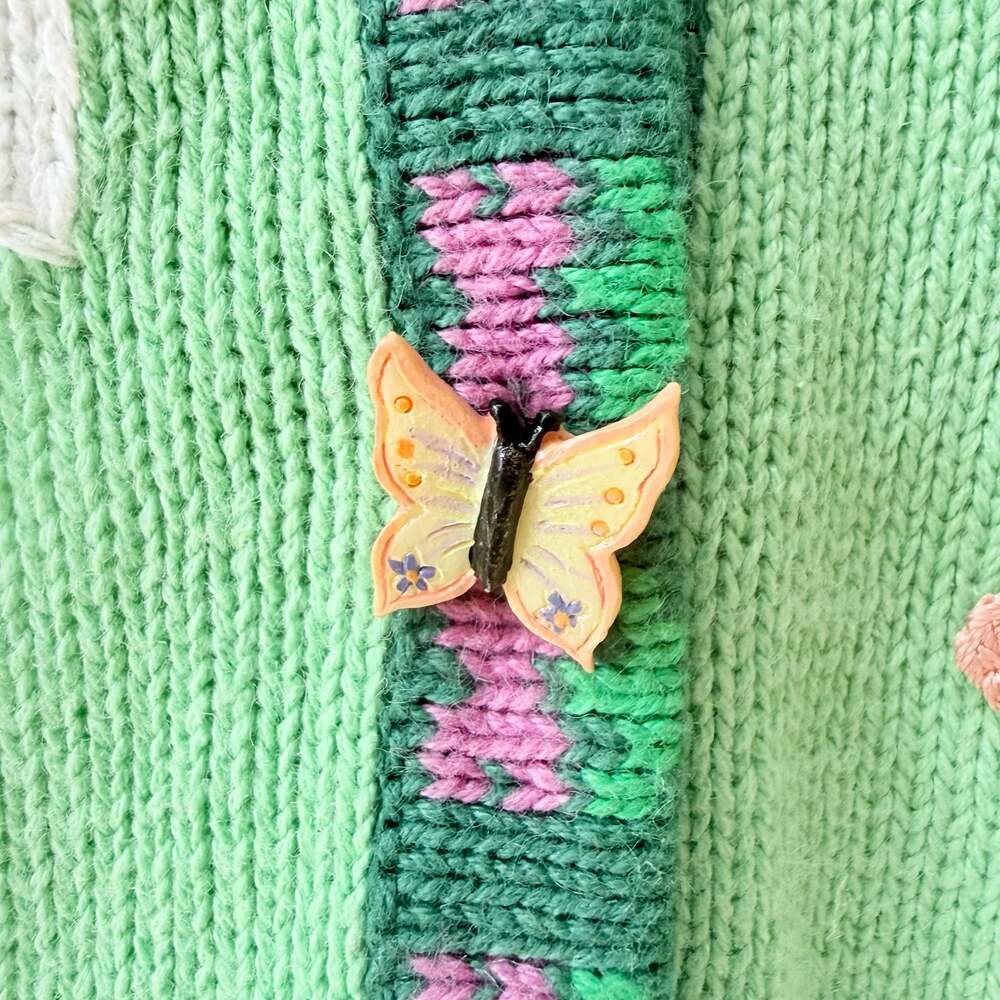 Vintage Storybook Butterfly and Floral Garden Knit Cardigan Sweater - Picture 7 of 15
